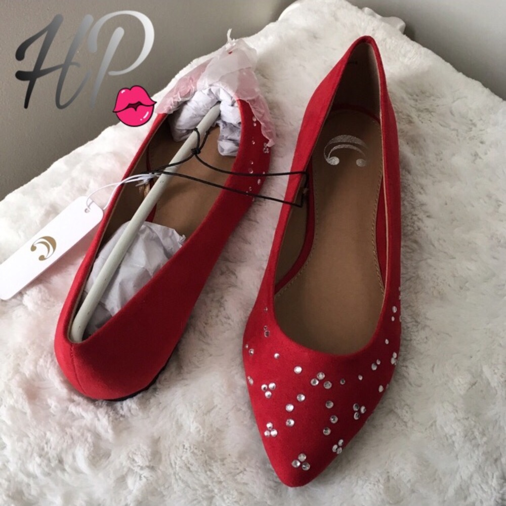 Valentine’s Day Candy Apple Red Gem Ballet Flats - Picture 1 of 6